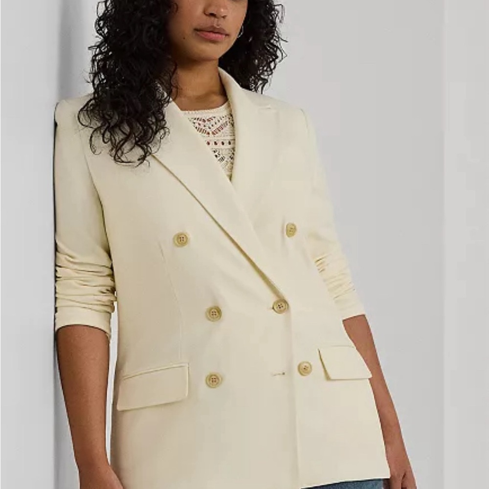 Lauren Ralph Lauren Petite Double-Breasted Winter Cream Blazer Size 4P